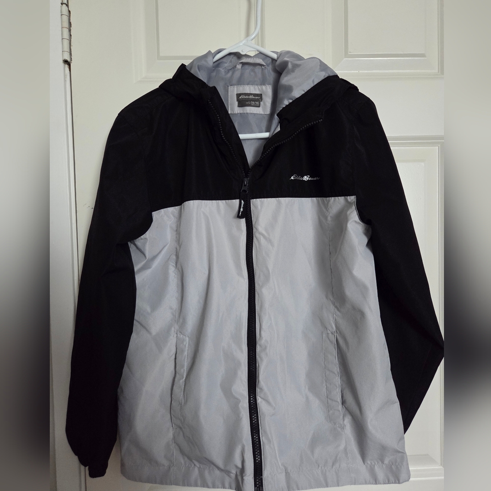 Eddie Bauer boys Two-Tone Black and Gray Raincoat